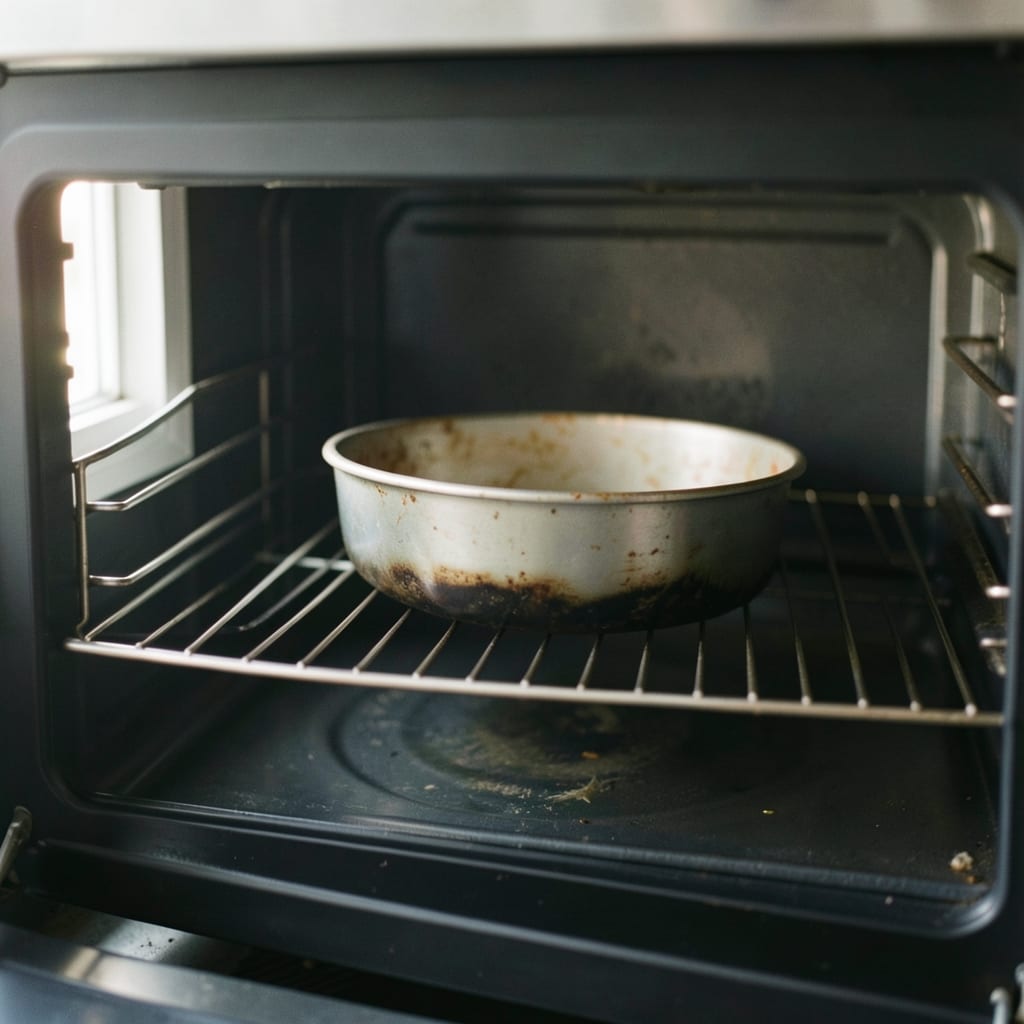 An ordinary home oven with one tin in it
